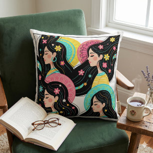 Bunte Volkskunst - Blumenporträts - Moderne Boho A Kissen