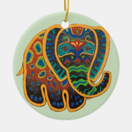 Bunte Volkskunst-Elefant-Verzierung Keramik Ornament (Vorne)
