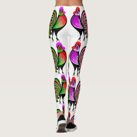 Bunte Volkskunst-Hähne Leggings (Rückseite)