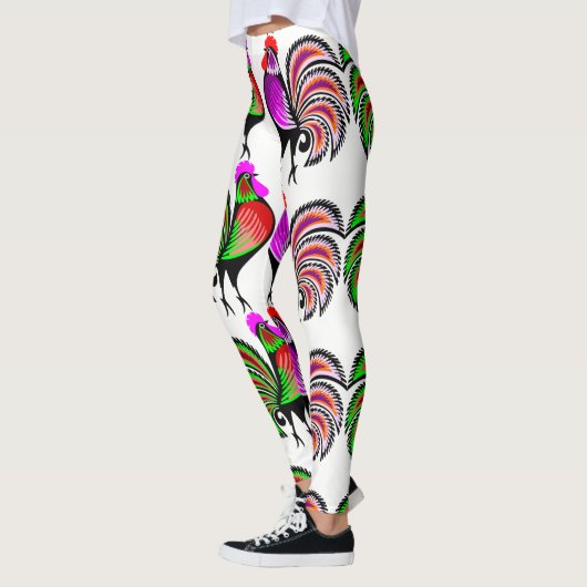 Bunte Volkskunst-Hähne Leggings (Links)