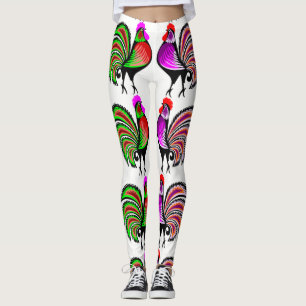 Bunte Volkskunst-Hähne Leggings