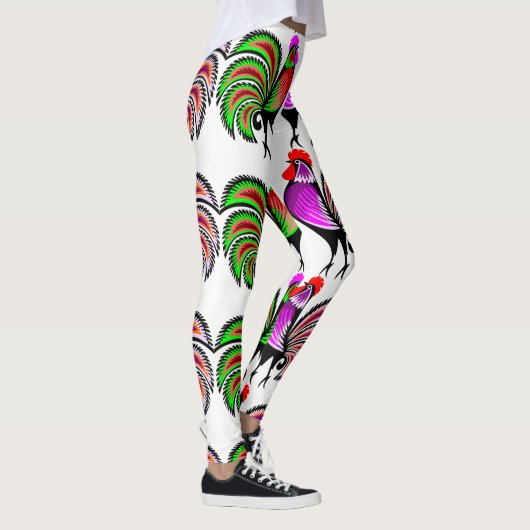 Bunte Volkskunst-Hähne Leggings (Rechts)