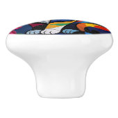 Bunte Volkskunst Katze Keramikknauf (Seitenansicht)
