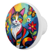 Bunte Volkskunst Katze Keramikknauf (Rechts)