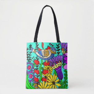 Bunte Volkskunst Stil Vogel und Blumen Tasche