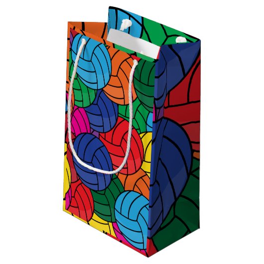 Bunte Volleyball-Sport-Collage Kleine Geschenktüte (Rückseite Schrägansicht)