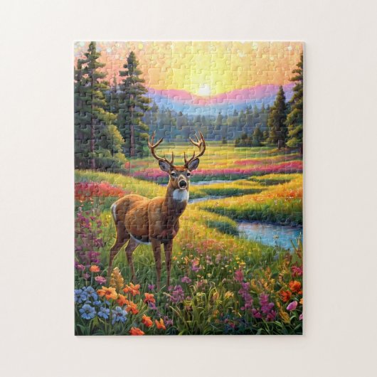 Bunte Wald Farben und Hirsch Kunst Puzzle (Vertikal)