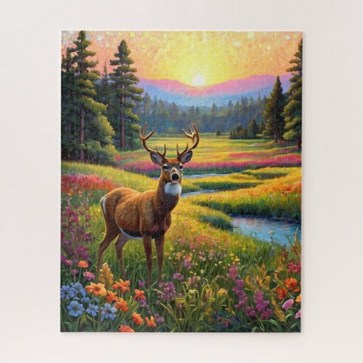 Bunte Wald Farben und Hirsch Kunst Puzzle (Vertikal)