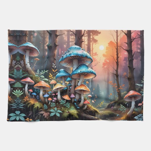 Bunte Waldpilzkunst Geschirrtuch (Horizontal)