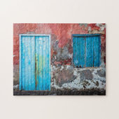 Bunte Wand, Tür und Fensterläden Puzzle (Horizontal)