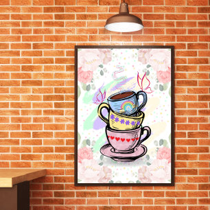 Bunte Wandposter mit gestapelten Kaffeetassen Poster