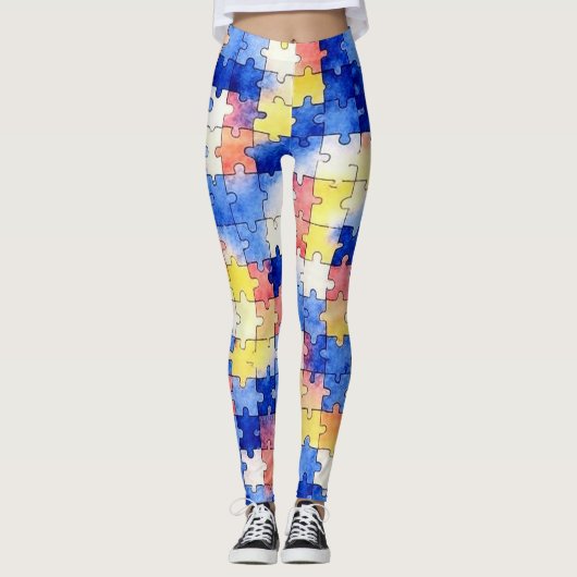 Bunte Wasserfarbe-Puzzleteil-Musterleggings Leggings (Vorderseite)