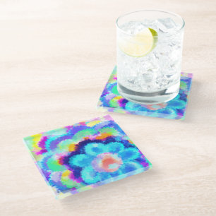 Bunte Wasserfarben Blumen Glasuntersetzer