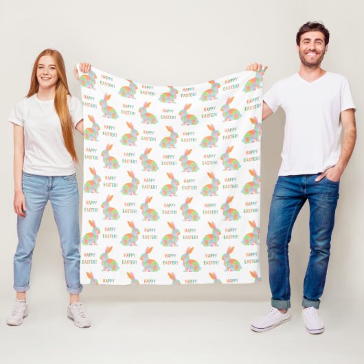 Bunte Wasserfarben-Häschen und Happy Easter Text Fleecedecke (Beispiel)