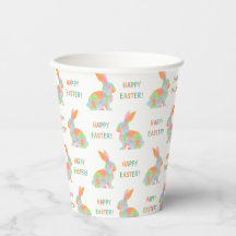 Bunte Wasserfarben-Häschen und Happy Easter Text