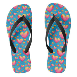 Bunte Wasserfarben-Herzen Flip Flops Badesandalen