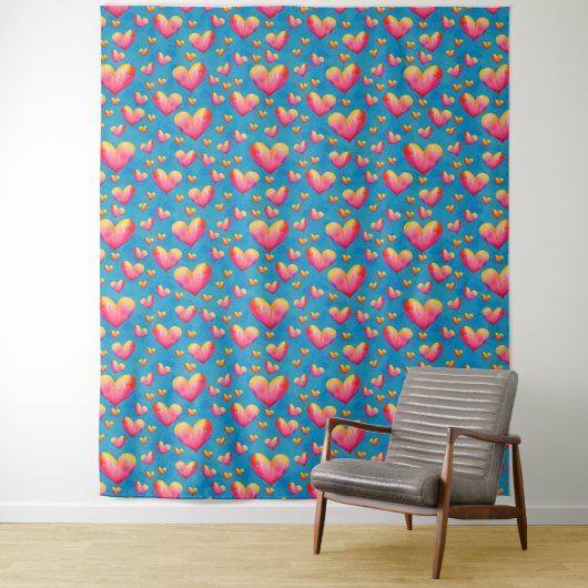 Bunte Wasserfarben-Herzen Wandteppich (Beispiel)