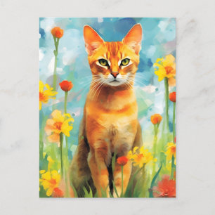 Bunte Wasserfarben-Kunstwerk einer Abessinierkatze Postkarte