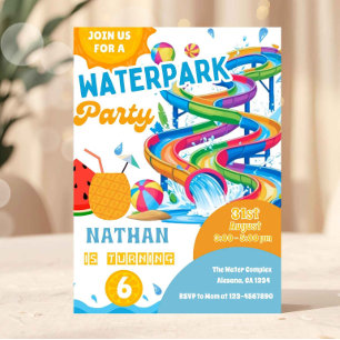 Bunte Wasserpark-Geburtstagseinladung Einladung