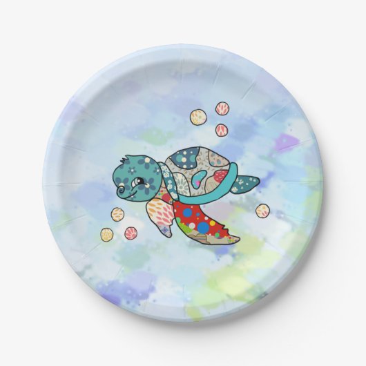 bunte Wasserschildkröte Pappteller (Vorderseite)