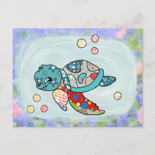 bunte Wasserschildkröte Postkarte (Vorderseite)