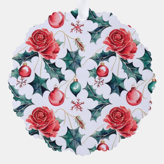 Bunte Weihnachten Botanisches Foto-Rot Ornament Karte (Rückseite)