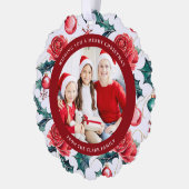Bunte Weihnachten Botanisches Foto-Rot Ornament Karte (Links)