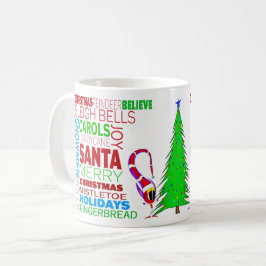 Bunte Weihnachts-Cartoon-Wortkunst Kaffeetasse