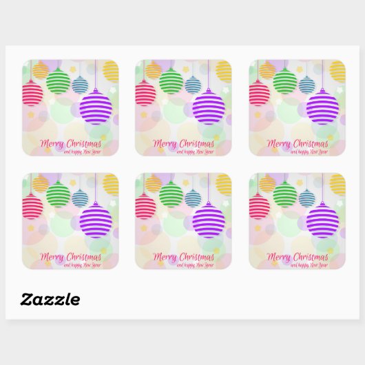 Bunte Weihnachtsbälle Quadratischer Aufkleber (Blatt)