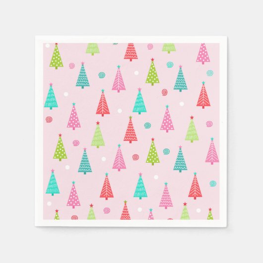 Bunte Weihnachtsbaum-Feiertags-Papier-Servietten Serviette (Vorderseite)