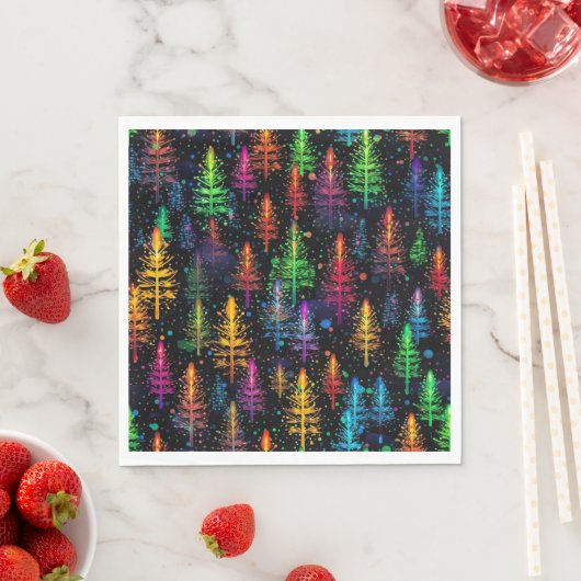 Bunte Weihnachtsbaum-Glühbirne im dunklen Wald Serviette (Beispiel)