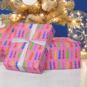 Bunte Weihnachtsbaum-Pop-Art Rosa Geschenkpapier