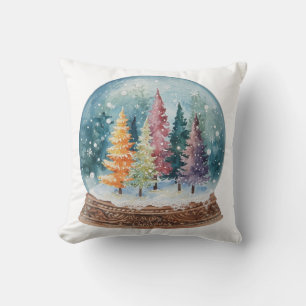 Bunte Weihnachtsbaum-Wald-Schneekugel Kissen