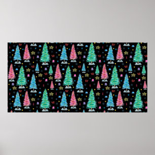 Bunte Weihnachtsbäume an Weihnachtsnachtskrankheit Poster