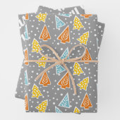 Bunte Weihnachtsbäume, "Frohe Weihnachten", Schnee Geschenkpapier Set (Beispiel)