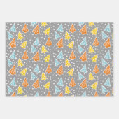 Bunte Weihnachtsbäume, "Frohe Weihnachten", Schnee Geschenkpapier Set (Vorderseite)