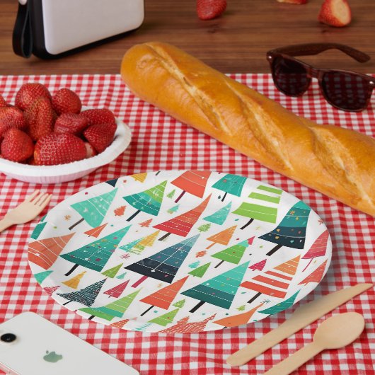 Bunte Weihnachtsbäume Muster Pappteller (Picknick)