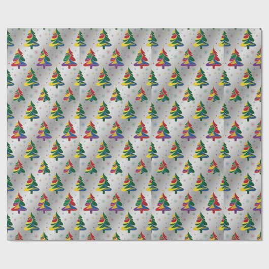 Bunte Weihnachtsbäume Xmas Geschenkpapier (Flach)
