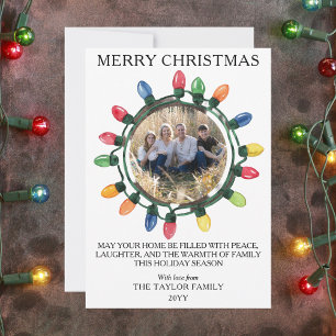 Bunte Weihnachtsbeleuchtung Foto Familie Feiertagskarte