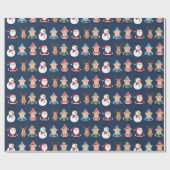 Bunte Weihnachtselfe und Cartoon-Charaktere Geschenkpapier (Flach)