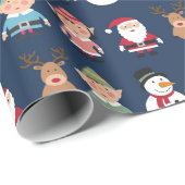 Bunte Weihnachtselfe und Cartoon-Charaktere Geschenkpapier (Rolleneckpunkt)