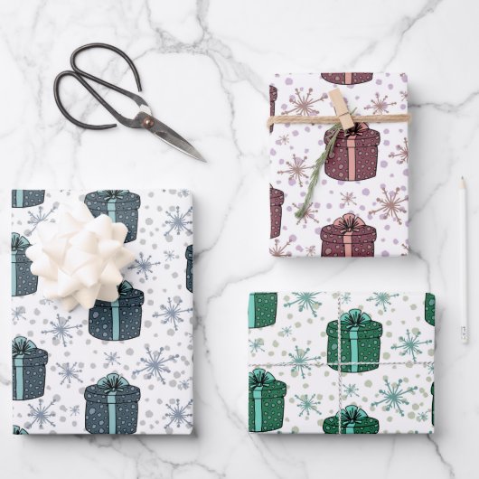 Bunte Weihnachtsfeiertage Geschenkpapier Set (Vorderseite)