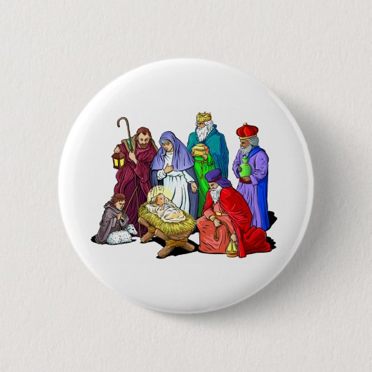 Bunte WeihnachtsGeburt Christis-Szene Button (Vorderseite)