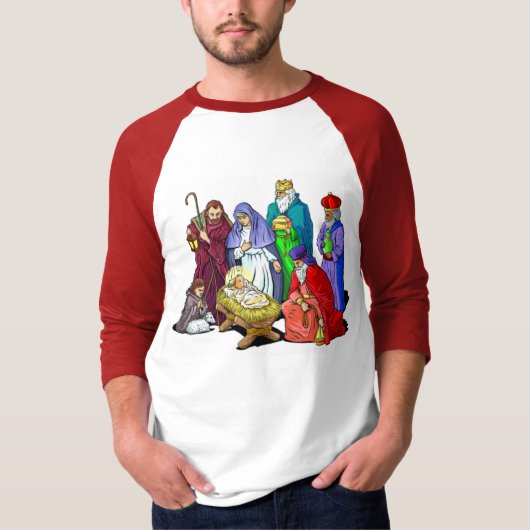 Bunte WeihnachtsGeburt Christis-Szene T-Shirt (Vorderseite)