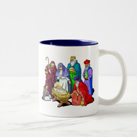 Bunte WeihnachtsGeburt Christis-Szene Zweifarbige Tasse (Rechts)