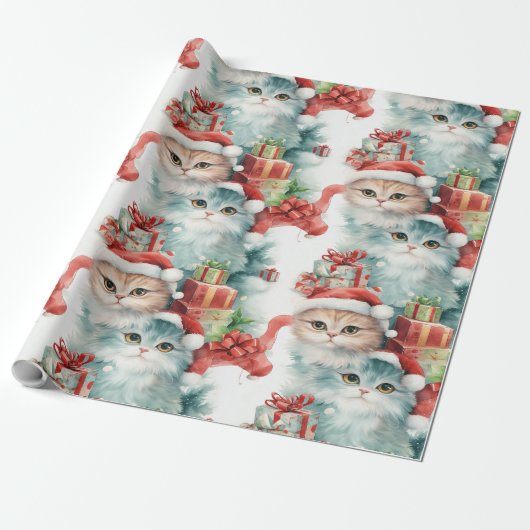 Bunte Weihnachtsgeschenke mit festlichen Katzen Geschenkpapier (Ungerollt)