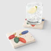 Bunte Weihnachtsglühlampen Steinuntersetzer (Seitenansicht)