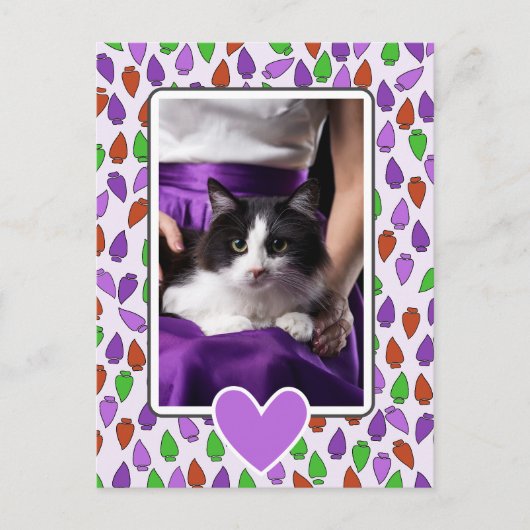Bunte Weihnachtslichter Katze Postkarte (Vorderseite)