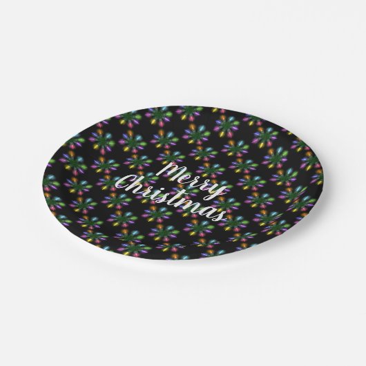 bunte Weihnachtslichter Snowflake Pappteller (Schrägansicht)