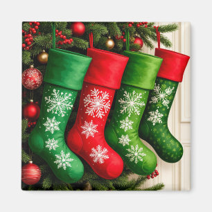 Bunte Weihnachtsstrümpfe hängen zusammen Magnet
